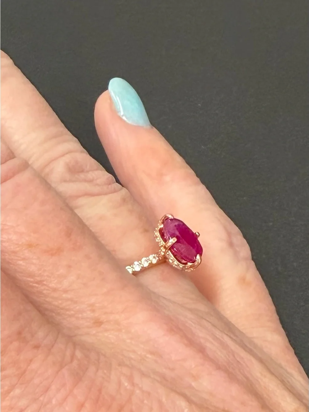 Stunning!!  2CT Natural Red Ruby with Hidden Halo Rose Gold over 925 Sterling